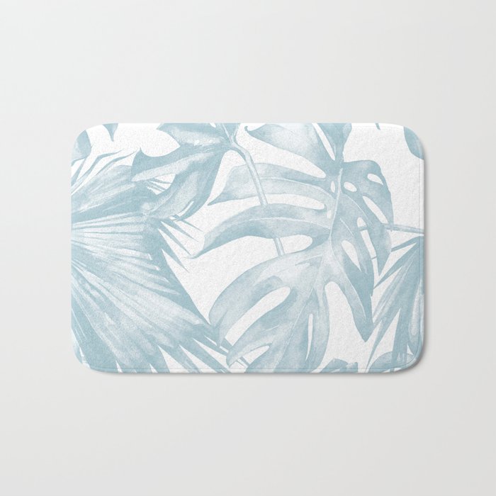 Blue Tropical Palm Leaves Print Bath Mat Gallery Image 1