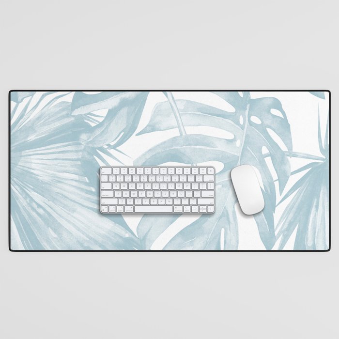 Blue Tropical Palm Leaves Print Desk Mat Gallery Image 1