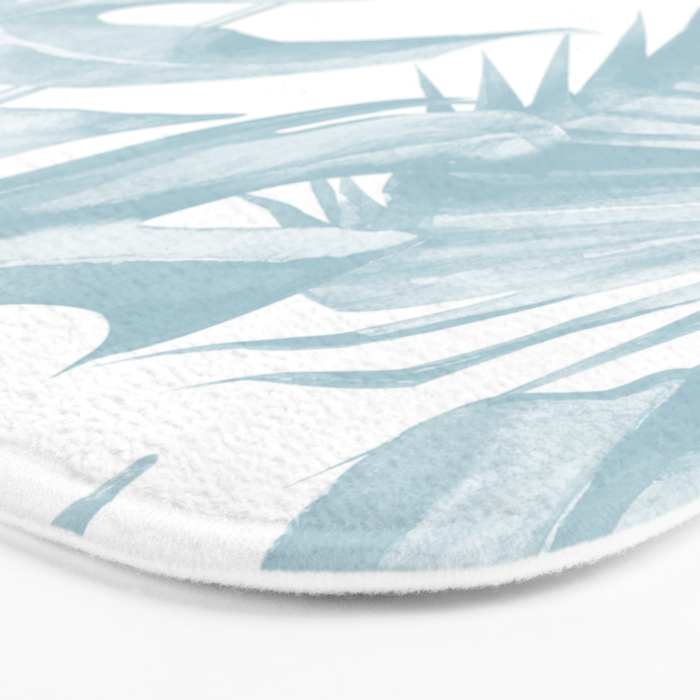 Blue Tropical Palm Leaves Print Bath Mat Gallery Image 3