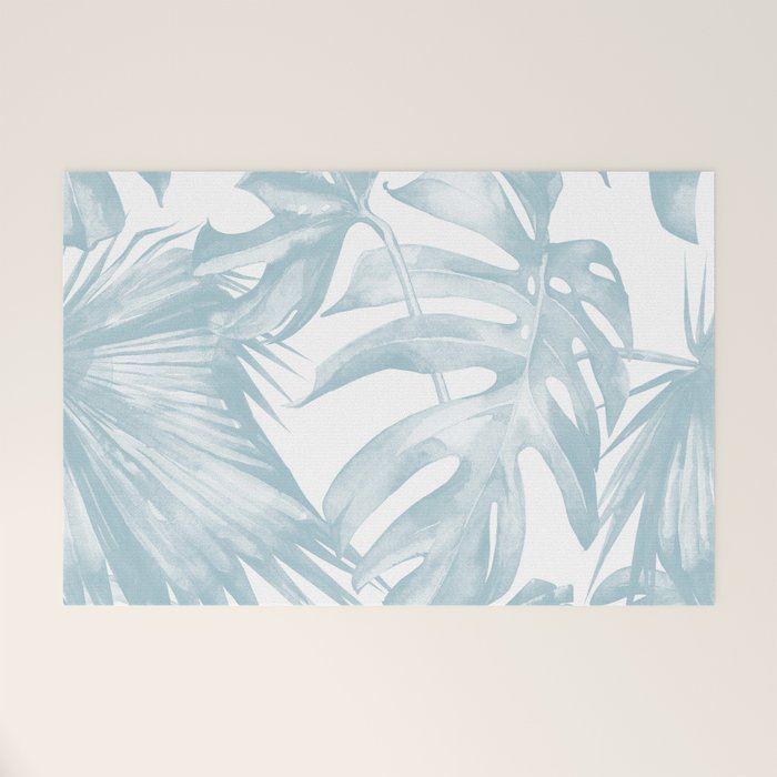 Blue Tropical Palm Leaves Print Welcome Mat Gallery Image 1