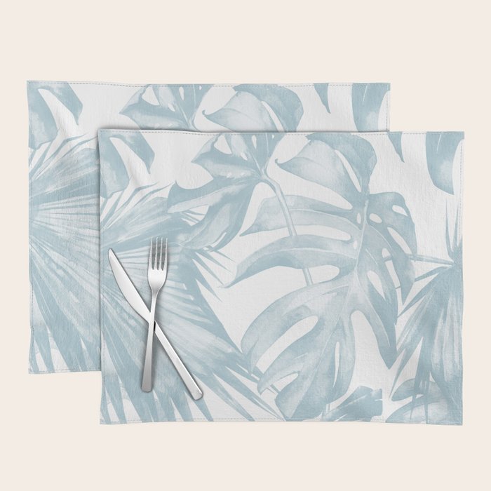 Blue Tropical Palm Leaves Print Placemat Gallery Image 1