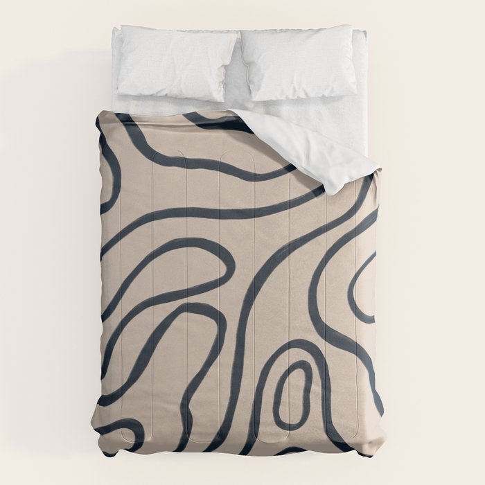 Topographic Map / Nude & Dark Blue Comforter Gallery Image 6