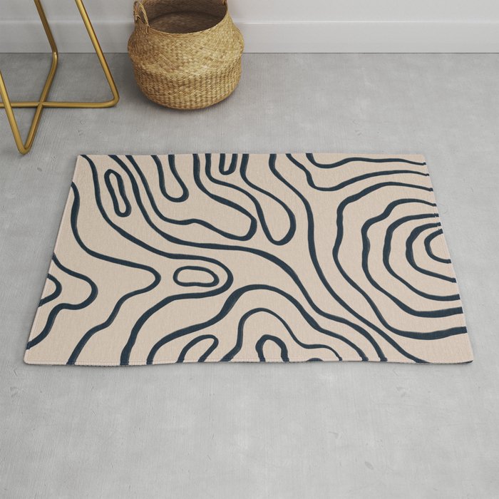 Topographic Map / Nude & Dark Blue Rug Gallery Image 1