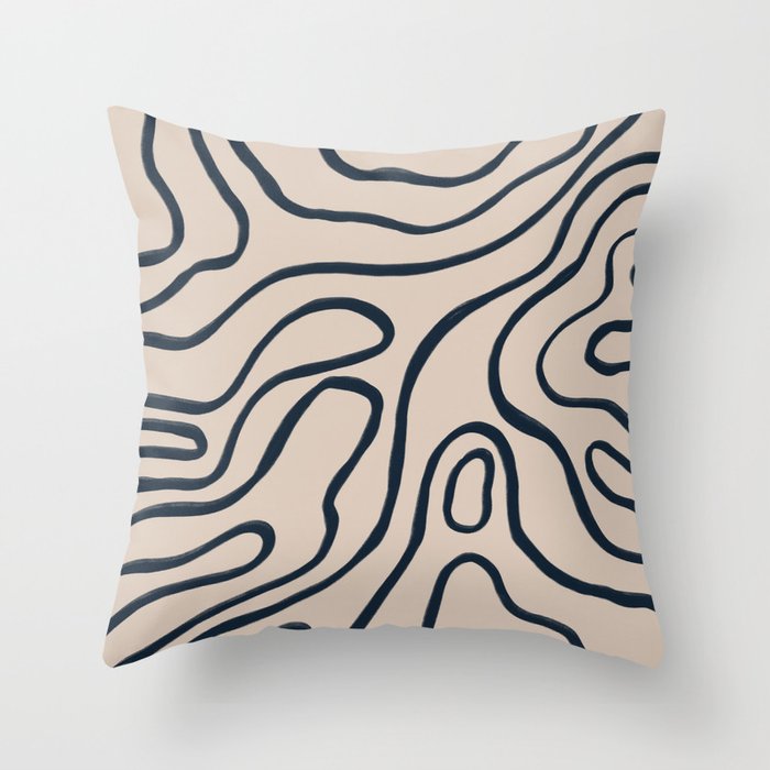 Topographic Map / Nude & Dark Blue Throw Pillow Gallery Image 1