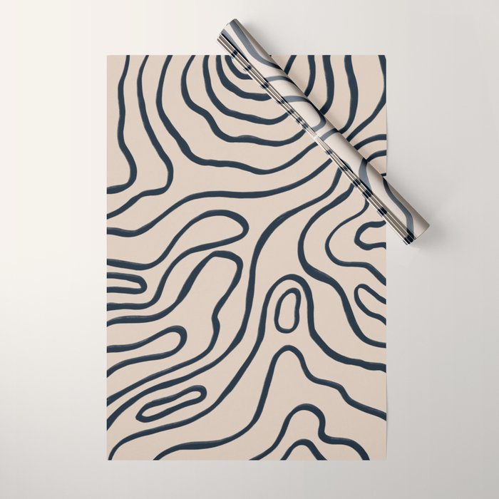 Topographic Map / Nude & Dark Blue Wrapping Paper Gallery Image 1