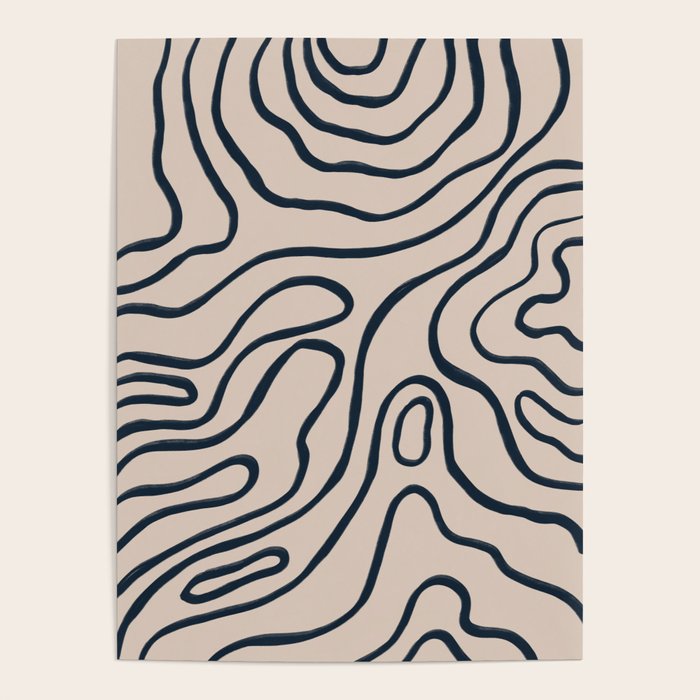 Topographic Map / Nude & Dark Blue Poster Gallery Image 4