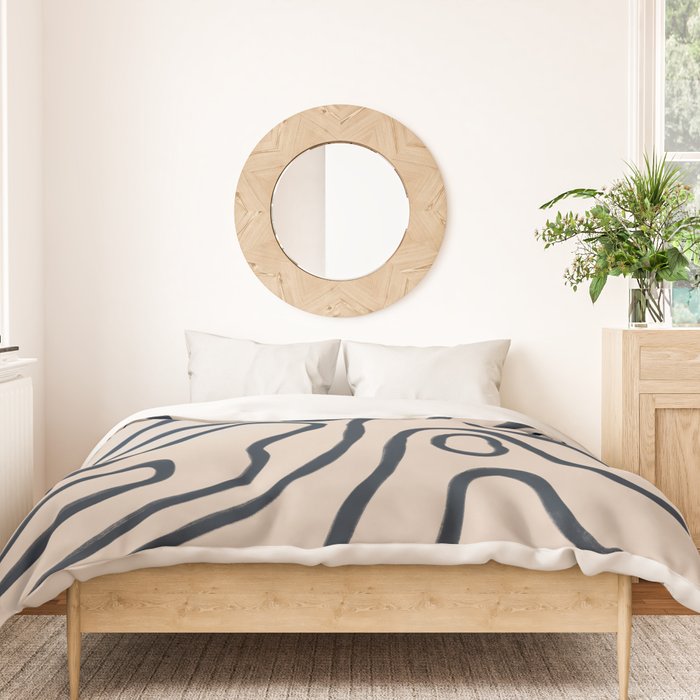 Topographic Map / Nude & Dark Blue Duvet Cover Gallery Image 3