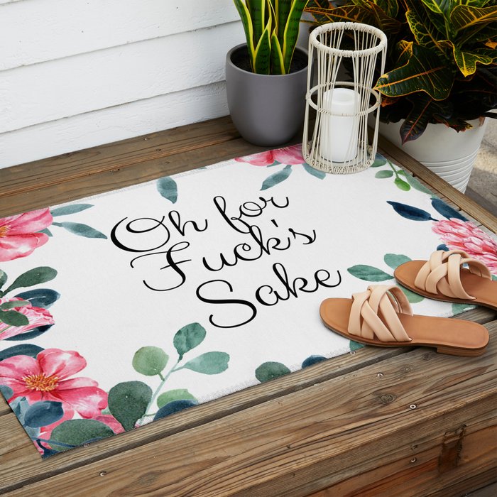 'Oh For Fuck's Sake' Pretty Sweary Floral Outdoor Rug Gallery Image 2