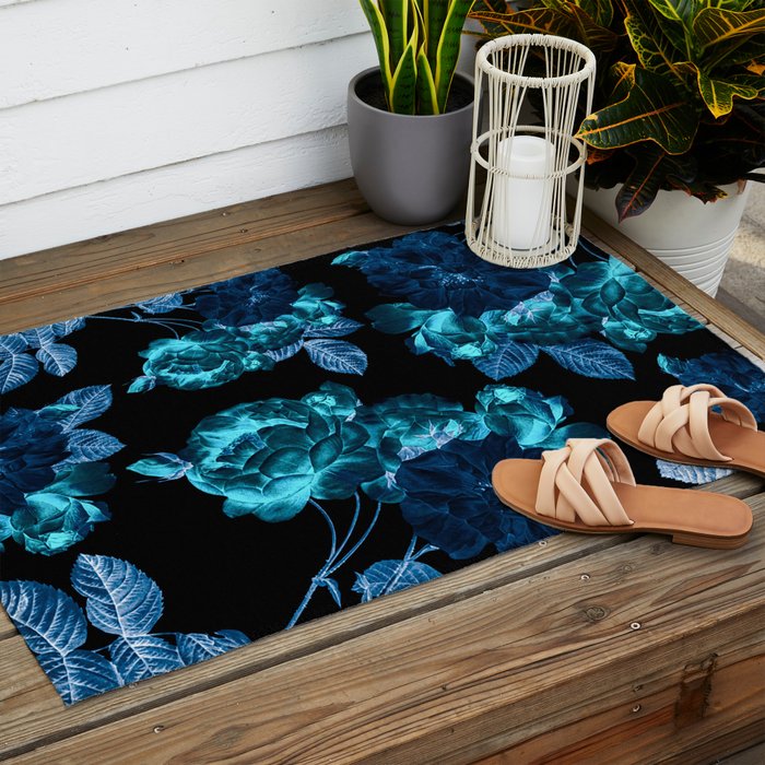 Flora temptation - moonlit blue Outdoor Rug Gallery Image 2