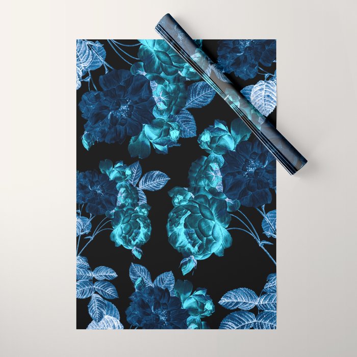 Flora temptation - moonlit blue Wrapping Paper Gallery Image 1