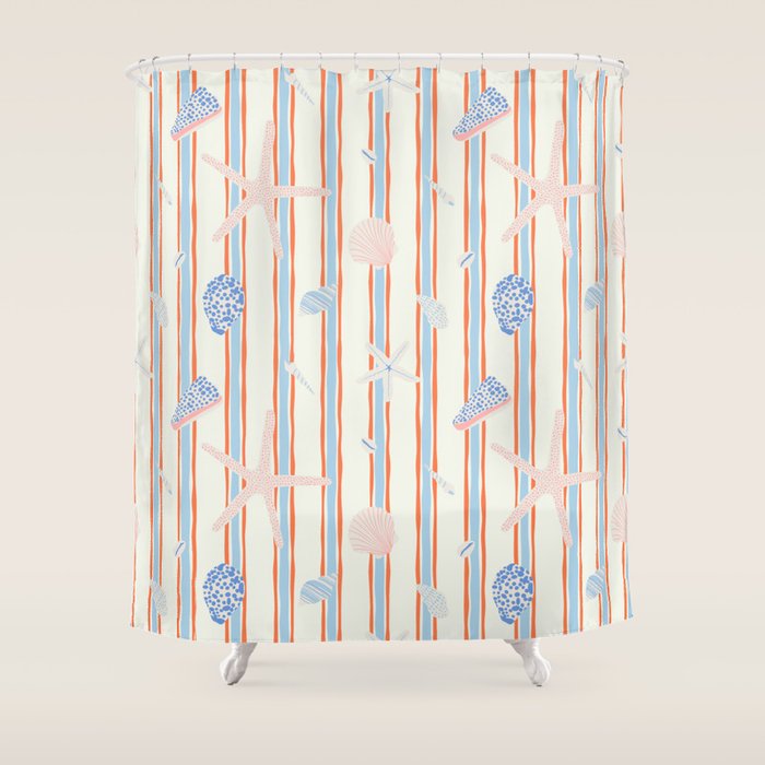 Vintage marine sea shell summer art pattern Shower Curtain Gallery Image 1
