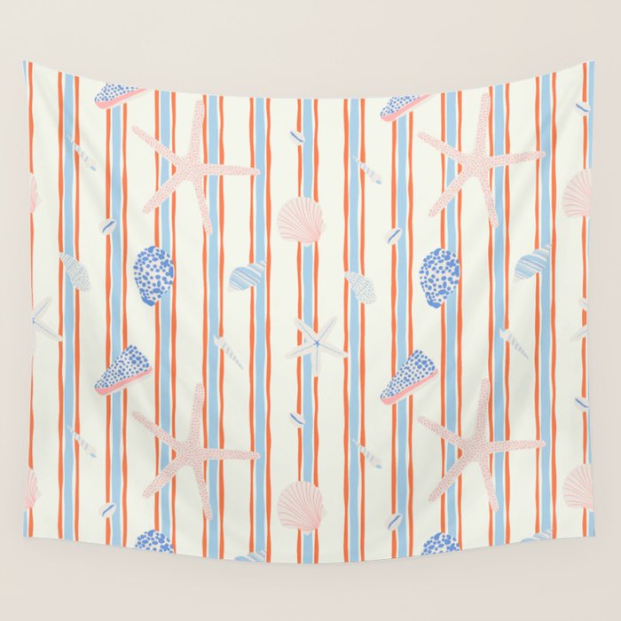 Vintage marine sea shell summer art pattern Wall Tapestry Gallery Image 4