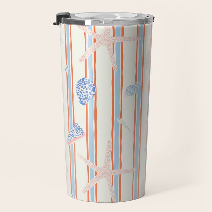Vintage marine sea shell summer art pattern Travel Mug Gallery Image 3