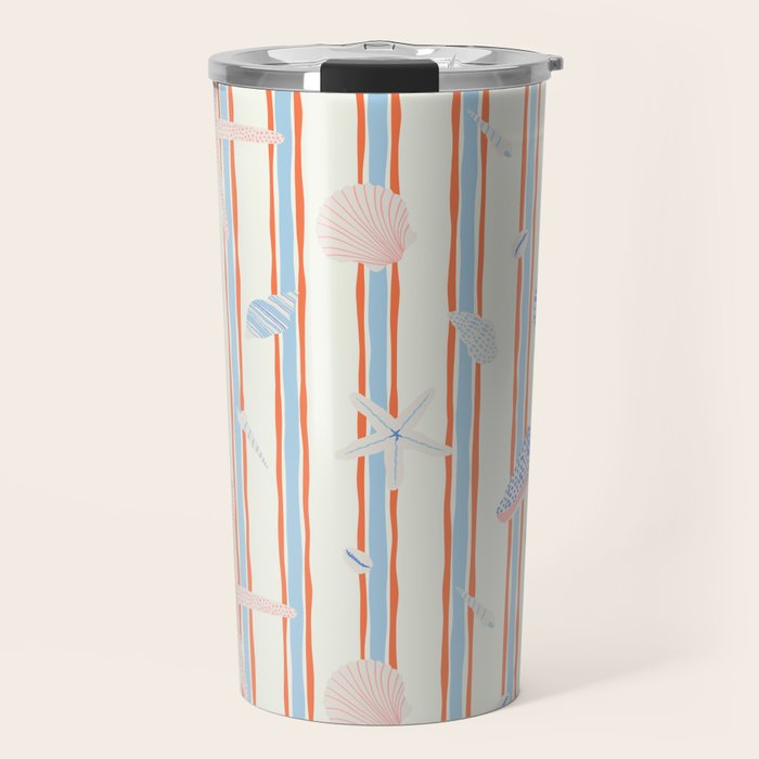 Vintage marine sea shell summer art pattern Travel Mug Gallery Image 1