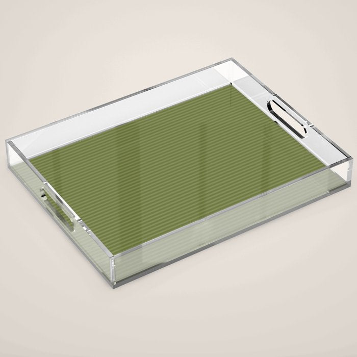 Ultra Fine Stripes Narrow Stripe Pattern in Olive Moss Green Acrylic Tray Gallery Image 1