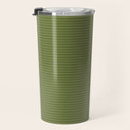 Ultra Fine Stripes Narrow Stripe Pattern in Olive Moss Green Travel Mug Gallery Image 3
