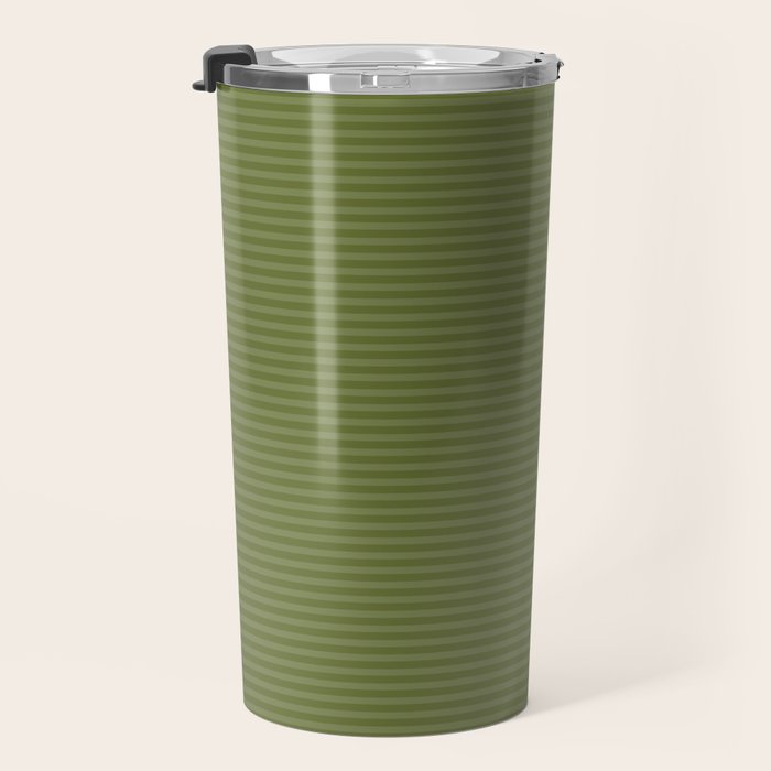 Ultra Fine Stripes Narrow Stripe Pattern in Olive Moss Green Travel Mug Gallery Image 3