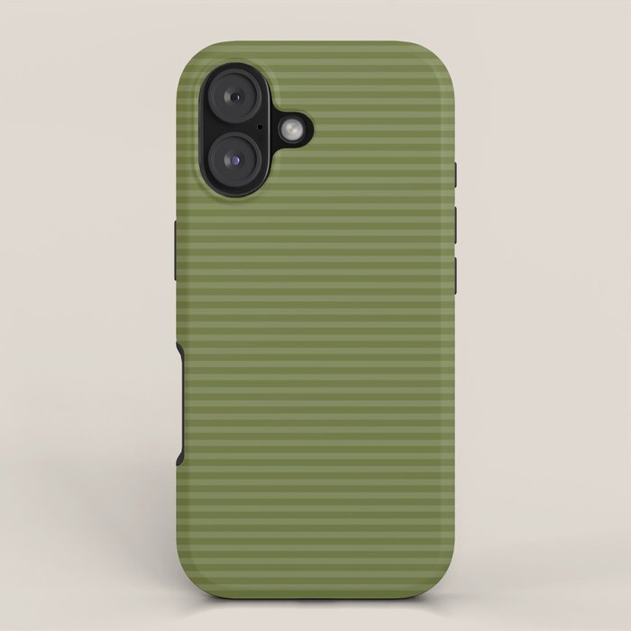 Ultra Fine Stripes Narrow Stripe Pattern in Olive Moss Green iPhone Case Gallery Image 1