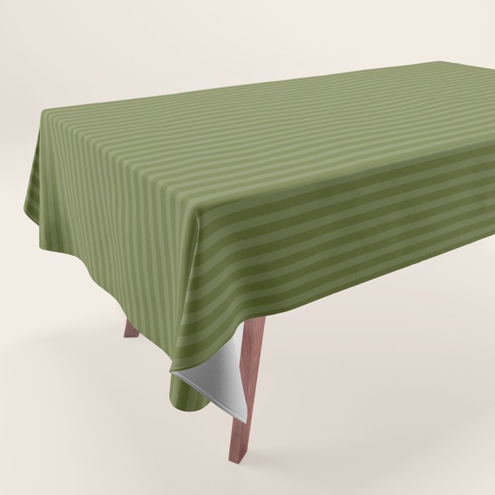 Ultra Fine Stripes Narrow Stripe Pattern in Olive Moss Green Tablecloth Gallery Image 1