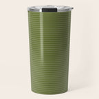 Ultra Fine Stripes Narrow Stripe Pattern in Olive Moss Green Travel Mug Gallery Image 1