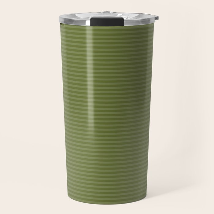 Ultra Fine Stripes Narrow Stripe Pattern in Olive Moss Green Travel Mug Gallery Image 1