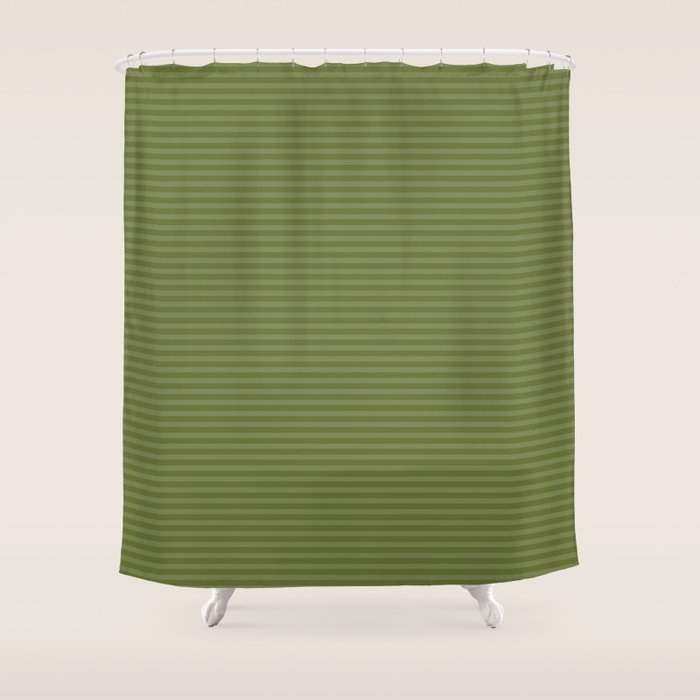 Ultra Fine Stripes Narrow Stripe Pattern in Olive Moss Green Shower Curtain Gallery Image 1