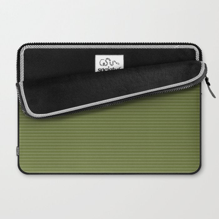 Ultra Fine Stripes Narrow Stripe Pattern in Olive Moss Green Laptop Sleeve Gallery Image 2