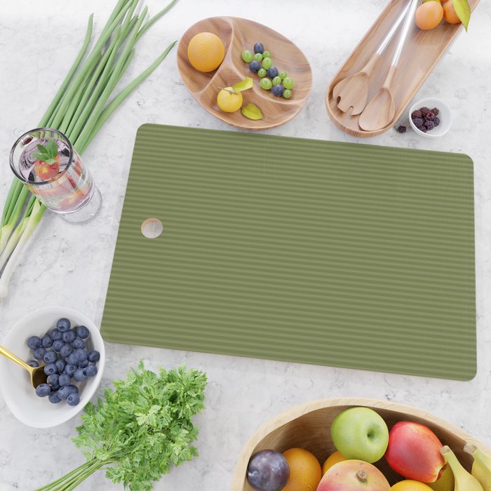 Ultra Fine Stripes Narrow Stripe Pattern in Olive Moss Green Cutting Board Gallery Image 2