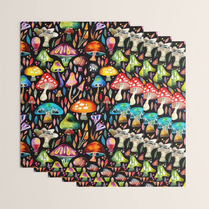 Mushroom Magic - Charcoal Wrapping Paper Gallery Image 3