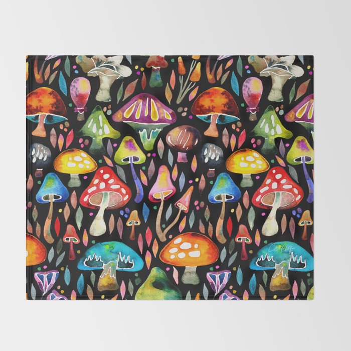 Mushroom Magic - Charcoal Throw Blanket Gallery Image 2