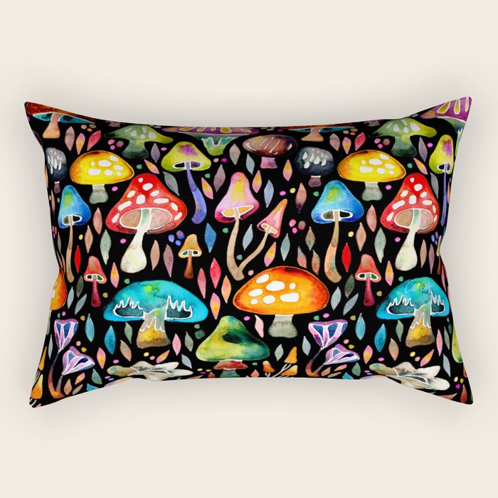 Mushroom Magic - Charcoal Rectangular Pillow Gallery Image 1
