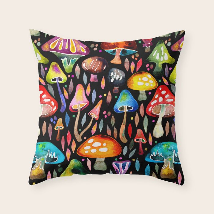 Mushroom Magic - Charcoal Throw Pillow Gallery Image 1