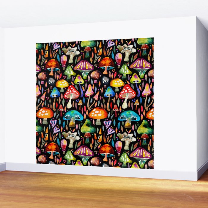 Mushroom Magic - Charcoal Wall Mural Gallery Image 2