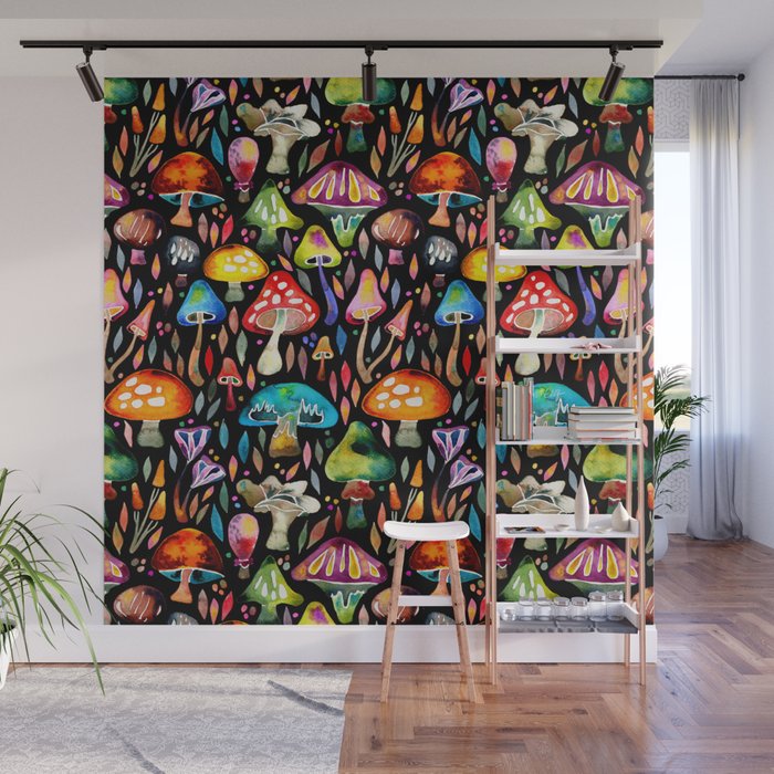 Mushroom Magic - Charcoal Wall Mural Gallery Image 1