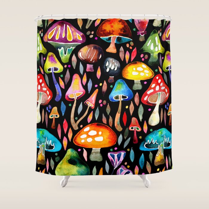 Mushroom Magic - Charcoal Shower Curtain Gallery Image 1