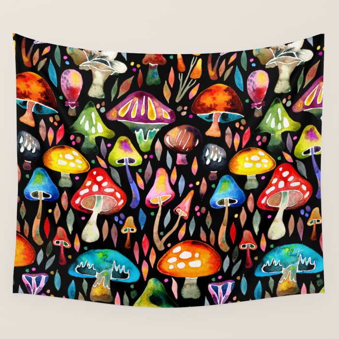 Mushroom Magic - Charcoal Wall Tapestry Gallery Image 4