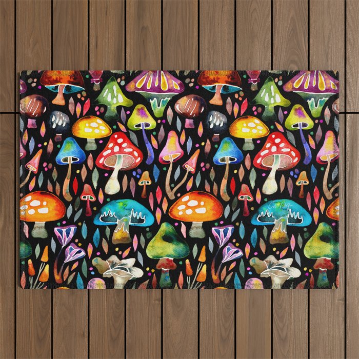 Mushroom Magic - Charcoal Outdoor Rug Gallery Image 1