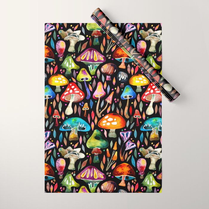 Mushroom Magic - Charcoal Wrapping Paper Gallery Image 1