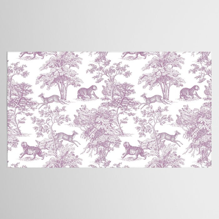 Toile de Jouy Vintage French Exotic Jungle Forest Lilac Blush & White Tablecloth Gallery Image 2