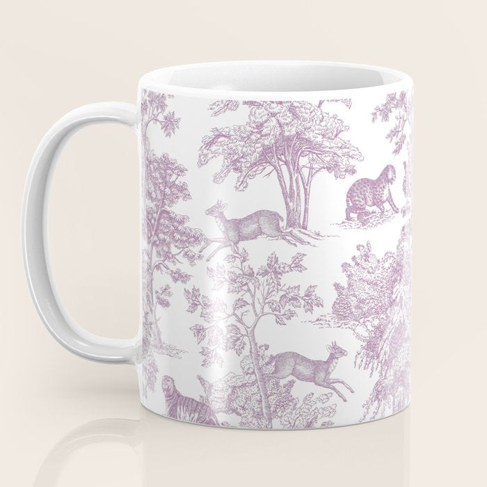 Toile de Jouy Vintage French Exotic Jungle Forest Lilac Blush & White Coffee Mug Gallery Image 3