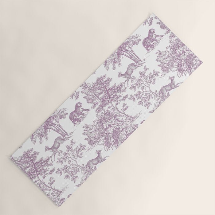Toile de Jouy Vintage French Exotic Jungle Forest Lilac Blush & White Yoga Mat Gallery Image 1