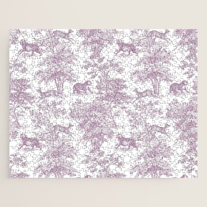 Toile de Jouy Vintage French Exotic Jungle Forest Lilac Blush & White Jigsaw Puzzle Gallery Image 1
