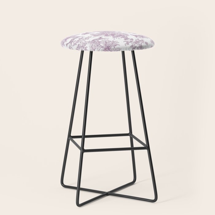 Toile de Jouy Vintage French Exotic Jungle Forest Lilac Blush & White Stool Gallery Image 1