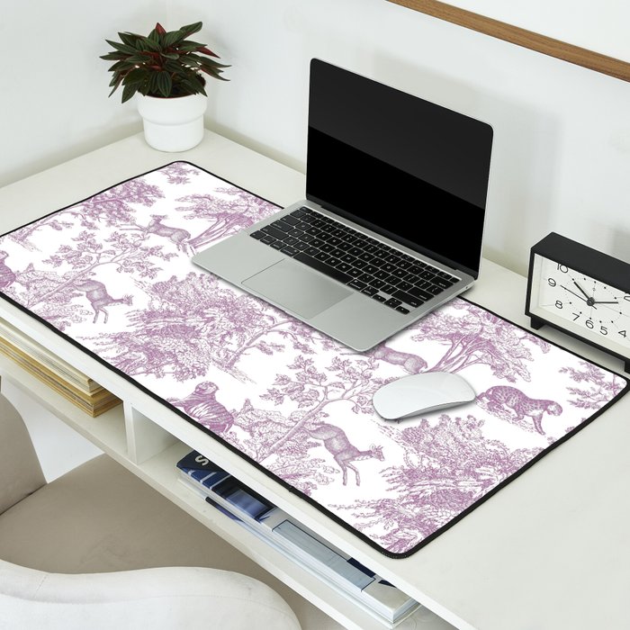 Toile de Jouy Vintage French Exotic Jungle Forest Lilac Blush & White Desk Mat Gallery Image 2