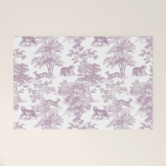 Toile de Jouy Vintage French Exotic Jungle Forest Lilac Blush & White Welcome Mat Gallery Image 1