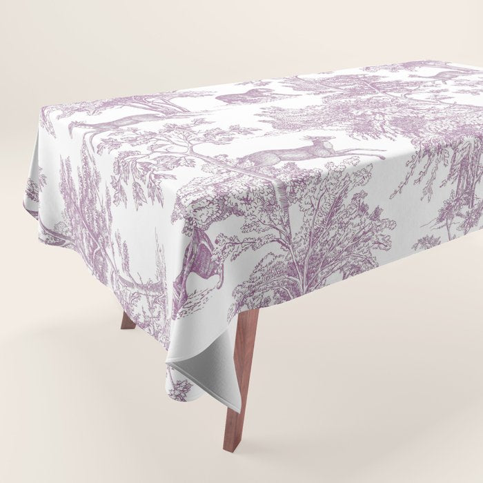 Toile de Jouy Vintage French Exotic Jungle Forest Lilac Blush & White Tablecloth Gallery Image 1