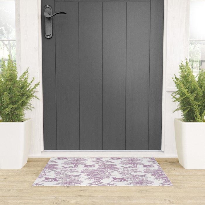 Toile de Jouy Vintage French Exotic Jungle Forest Lilac Blush & White Welcome Mat Gallery Image 3