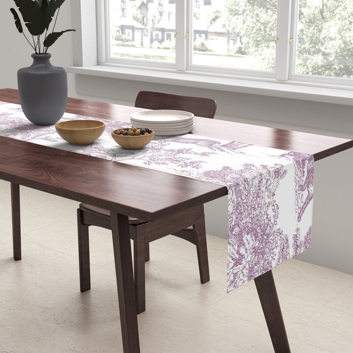Toile de Jouy Vintage French Exotic Jungle Forest Lilac Blush & White Table Runner Gallery Image 2