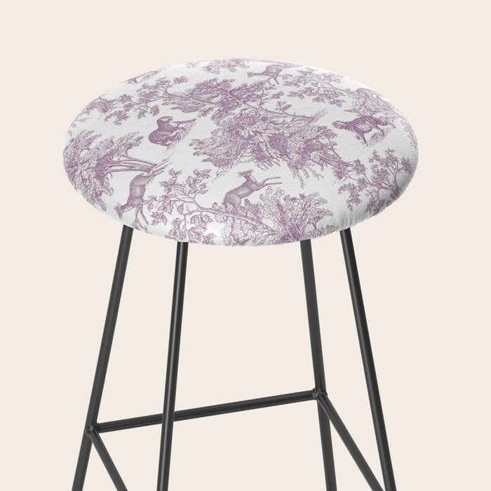 Toile de Jouy Vintage French Exotic Jungle Forest Lilac Blush & White Stool Gallery Image 2
