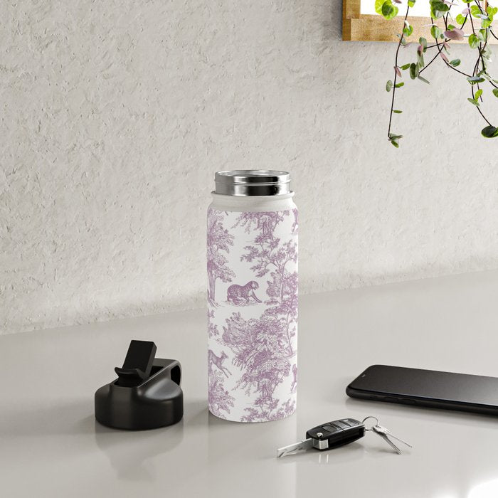 Toile de Jouy Vintage French Exotic Jungle Forest Lilac Blush & White Water Bottle Gallery Image 4